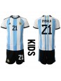 Argentinien Paulo Dybala #21 Heimtrikotsatz für Kinder WM 2022 Kurzarm (+ Kurze Hosen)